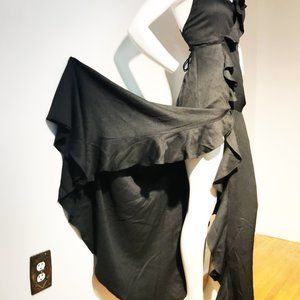 F21 Black Maxi Faux Wrap Dress Gown Robe Prom Graduation Evening Weeding NWOT
